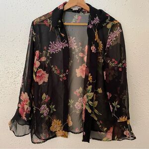 NOTATIONS | blouse | large | floral | sheer | top | shirt | ruffle sleeve